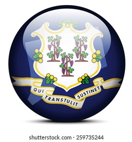 Vector Image - Map on flag button of USA Connecticut State