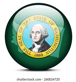 Vector Image - Map on flag button of USA Washington State
