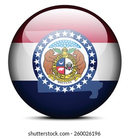 Vector Image - Map on flag button of USA Missouri State