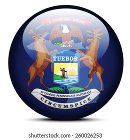 Vector Image - Map on flag button of USA Michigan State