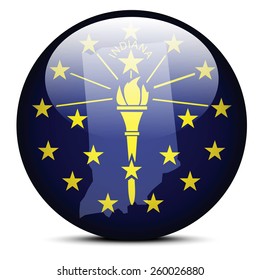 Vector Image - Map on flag button of USA Indiana State