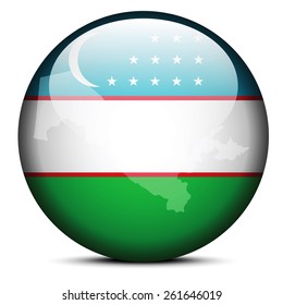 Vector Image -  Map on flag button of Republic of Uzbekistan