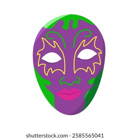 Vector image of Mardi Gras mask hiding face. Colored logo of party clothing element. Icon isolated on white background