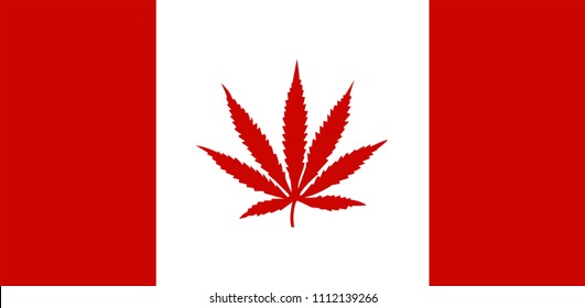 Vector image of marijuana leaf in a Canadian flag. Clebrating 2018 legalization.