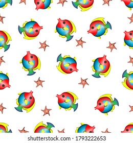 Vektorbild. Marines modulares Muster. Bild von wiederholten Fischen.