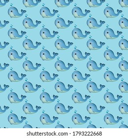 Vector image. Marine modular pattern. Image of repeated whale.