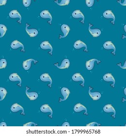 Vector image. Marine modular pattern. Image of repeated whale.