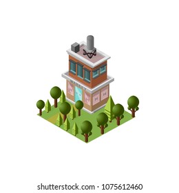 Vector image of the Market in isometric, in trees and lawn