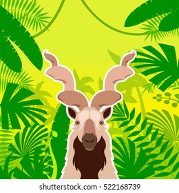  Vector image of the Markhor on the Jungle Background