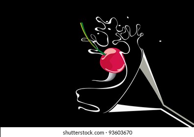 Vector image of Martini with cherry, isolated on black