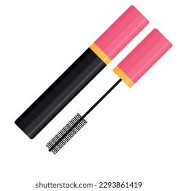 Vector image of mascara. The concept of makeup and self-care. A bright element of cosmetics for design.