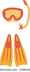 vector image of a mask with a snorkel and fins for snorkeling