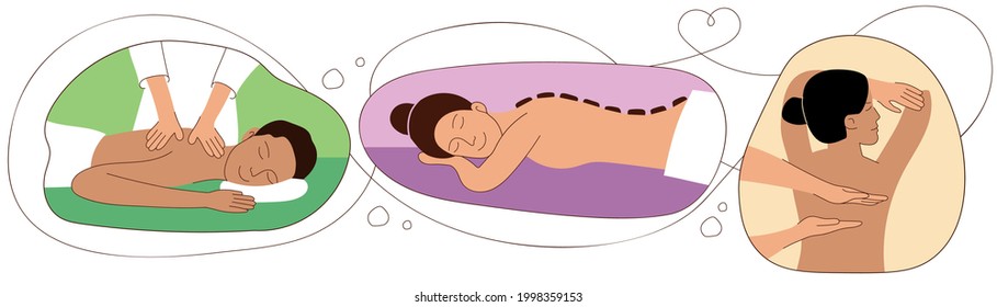 
vector image of a masseur doing a massage to a girl. Back massage, hot stone massage, spa salon