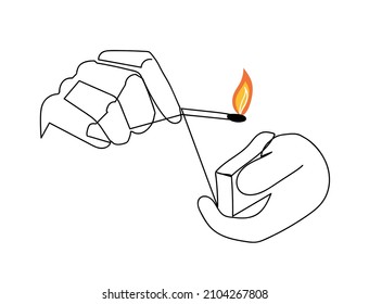 vector image of a match in hands. the fire