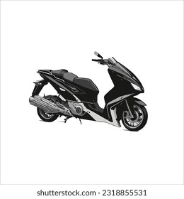 vector image of matic motorcycle, black color, white background.