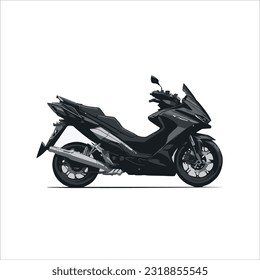 vector image of matic motorcycle, black color, white background.