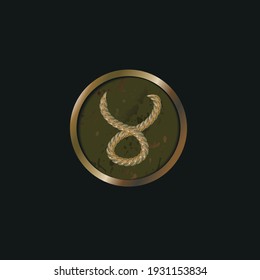 Vector image of a medal with a zodiac sign. Taurus zodiac sign, medal on black background. Gold medal with a patina depicting the zodiac sign Taurus in twisted metal.

