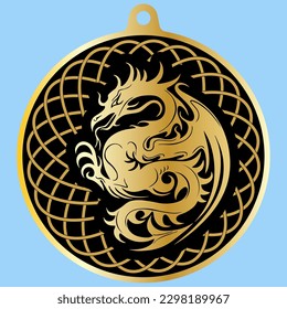 Vector Image Of A Medallion With A Dragon