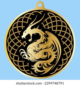 Vector Image Of A Medallion With A Dragon