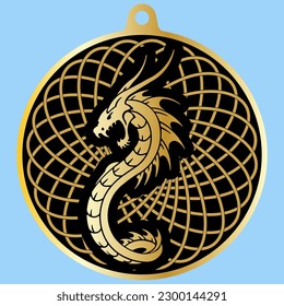 Vector Image Of A Medallion With A Dragon