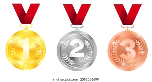 Vector image of medals. Award and honor concept. First, second and third place. Element for your design. Winner and champion