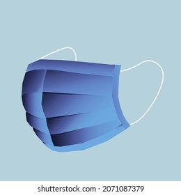 Vector image of a medical mask in blue, 3d on a light blue background. Can be used in advertising, design.