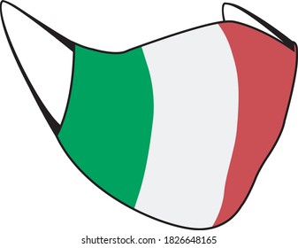 Vector image of a medical mask with the flag of Italy. Medical mask for the Covid 19 virus.