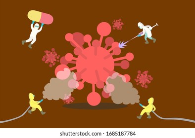 Vector image of medical people fighting for corona virus.