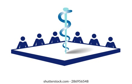 Vector image of medical symbol on a table of people