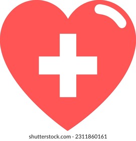 vector image of medical symbol. A red heart with a white cross in the middle. Cardiology symbol