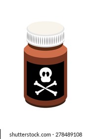 Vector image of a medicine bottle with a skull and cross bones