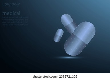 Vektorbild eines Arzneimittels in einer Kapsel, Low-Poly-Bild. Tablette, Pharmakologie.