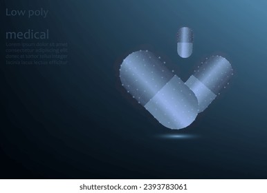 Imagen vectorial de un medicamento en una cápsula, imagen baja de poli. Comprimidos medicinales, farmacología.