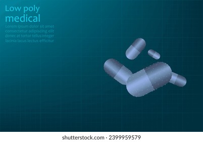Vector image of a medicine in a capsule, low poly picture. Medicinal tablet, pharmacology.