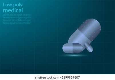 Vector image of a medicine in a capsule, low poly picture. Medicinal tablet, pharmacology.