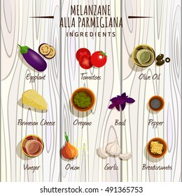 Vector image. Melanzane Alla Parmigiana. Ingredients