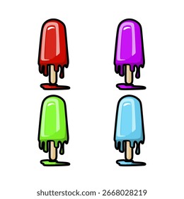Vector Imagen de derretir helado en varios colores