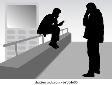 Vector image of men with mobile phones