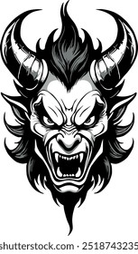 A vector image of a menacing looking demon, a supernatural being with horns and sharp teeth.