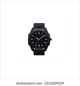 Vektorbild einer Herrenuhr, schwarz, weißer Hintergrund, analog
