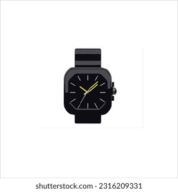vector image of a men's watch, black color, white background, analog