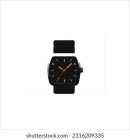 vector image of a men's watch, black color, white background, analog