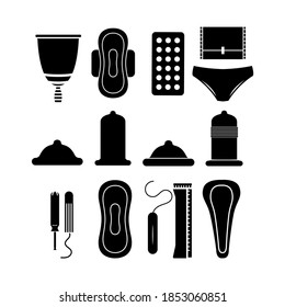 Vector image. Menstrual hygiene and women's contraception icons.