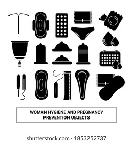 Vector image. Menstrual hygiene and women's contraception icons.