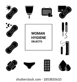 Vector image. Menstrual hygiene and women's contraception icons.