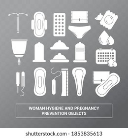 Vector image. Menstrual hygiene and women's contraception icons.