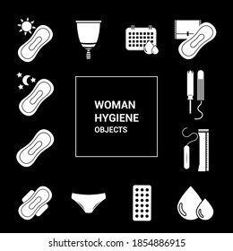 Vector image. Menstrual hygiene and women's contraception icons.