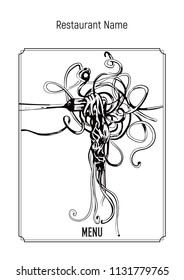 Vector image of the menu for restaurant with italian pasta. Creative design for the cover of the menu.