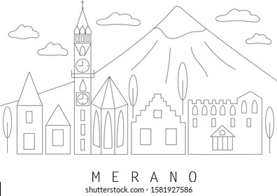 Vector image of Merano for logotype, t-shirt, banner, magazine, poster, decoration, postcard. Merano line art. Merano illustration. EPS 10.