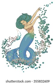 vector image of a mermaid fun playing with bubbles